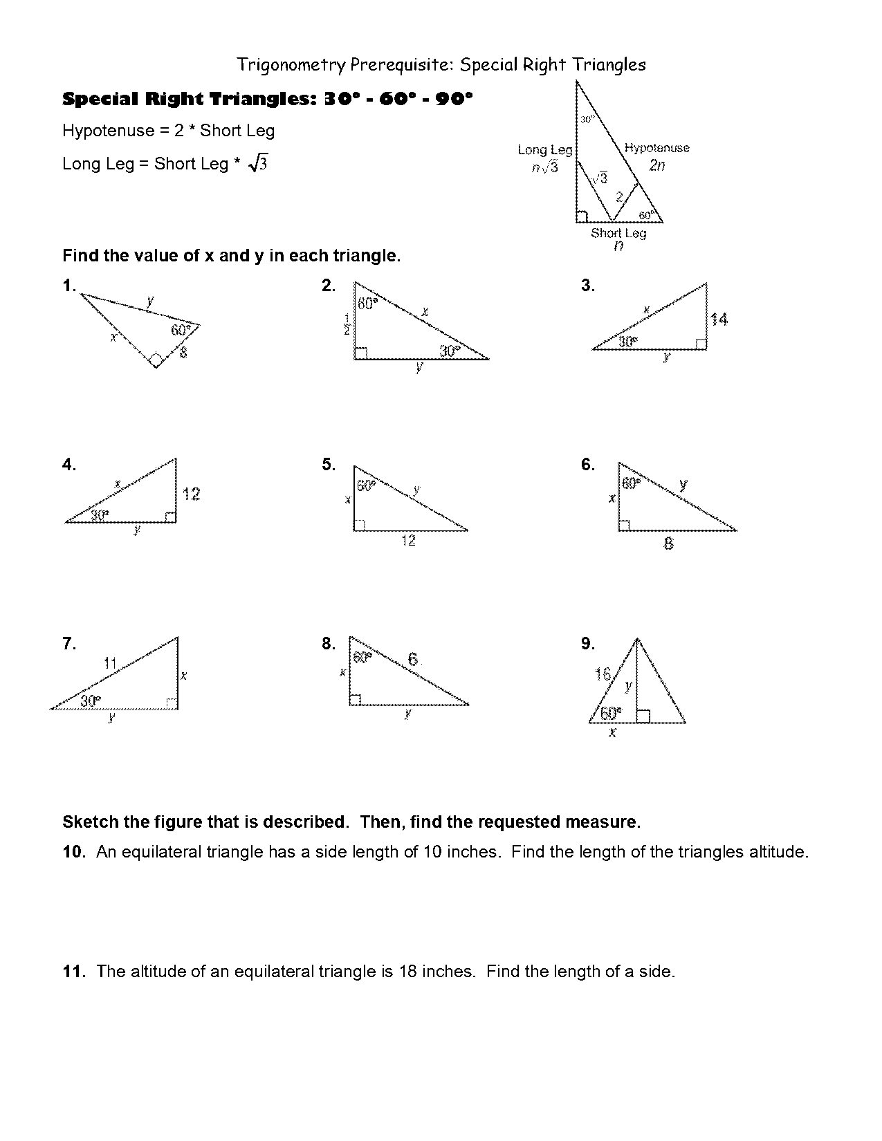 special right triangles coloring activity worksheet answers