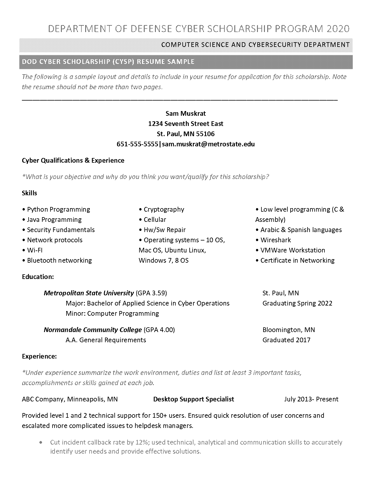 resume format for dod