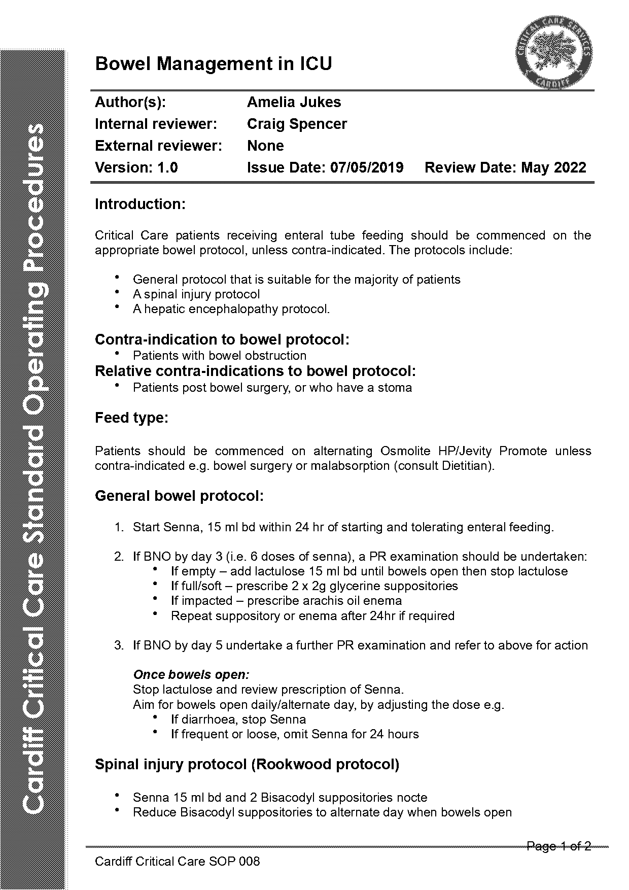 icu bowel management protocol