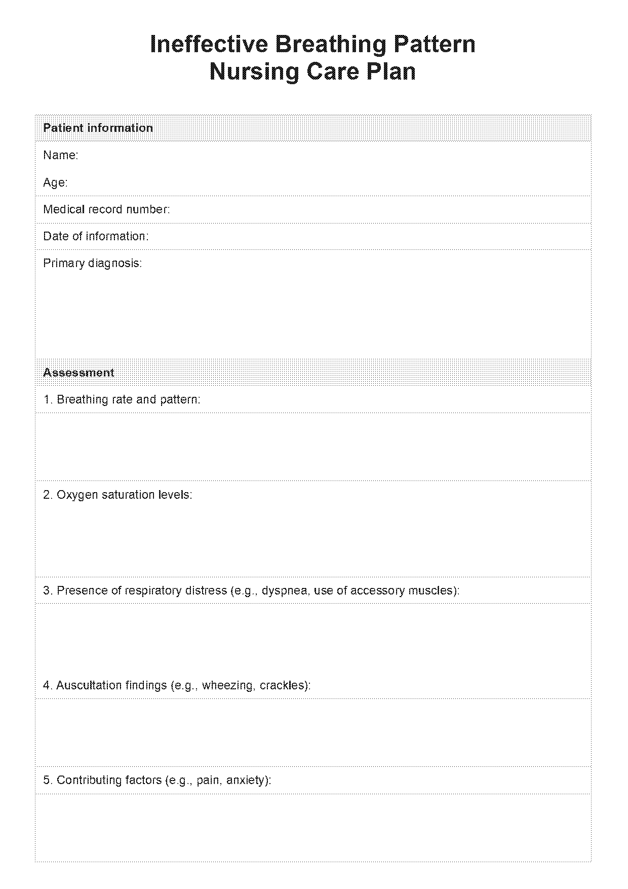 care plan about ineffective breathing pattern