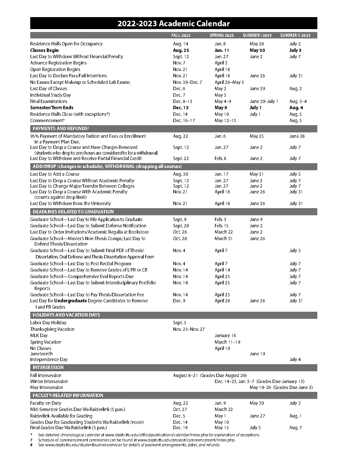 texas tech class schedule