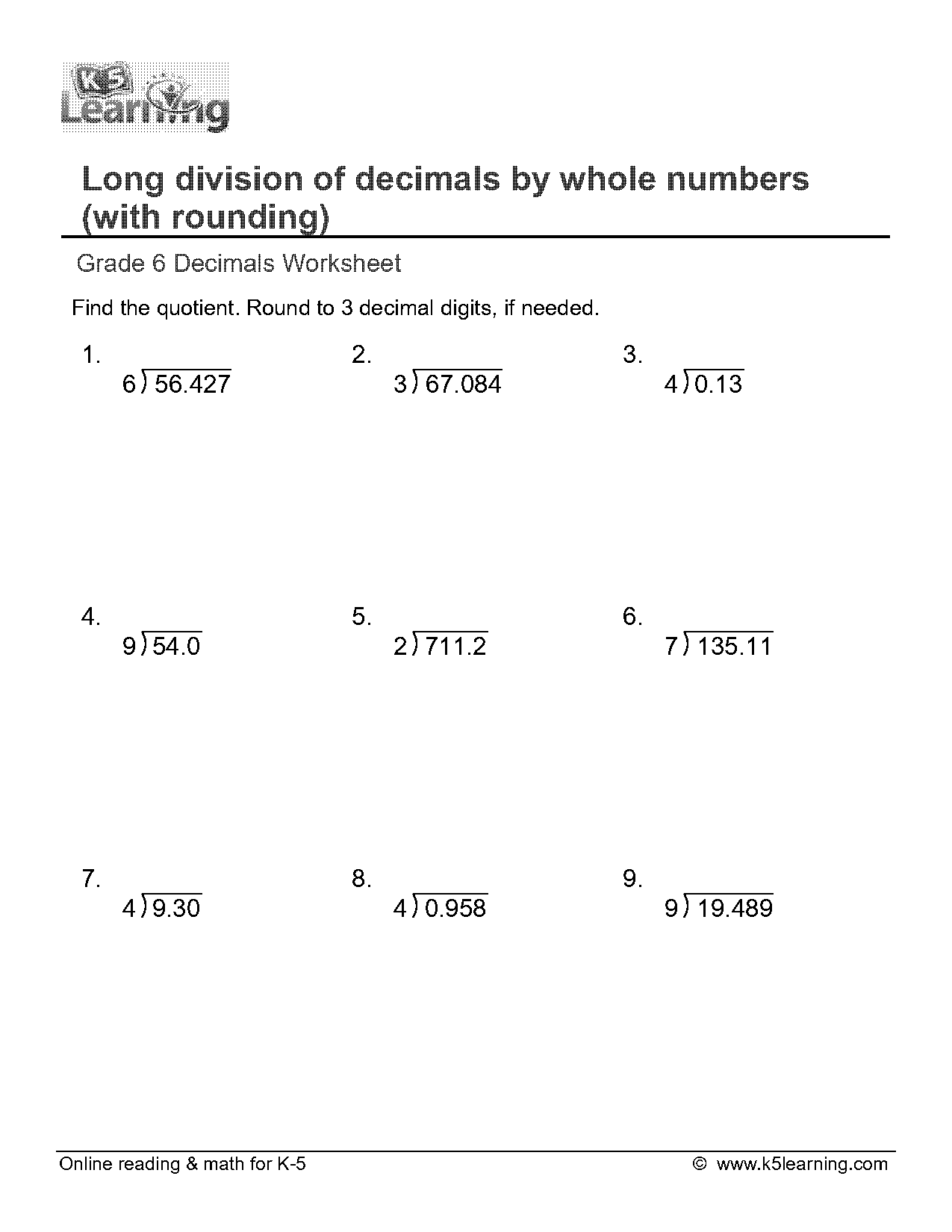 rounding decimal numbers worksheets