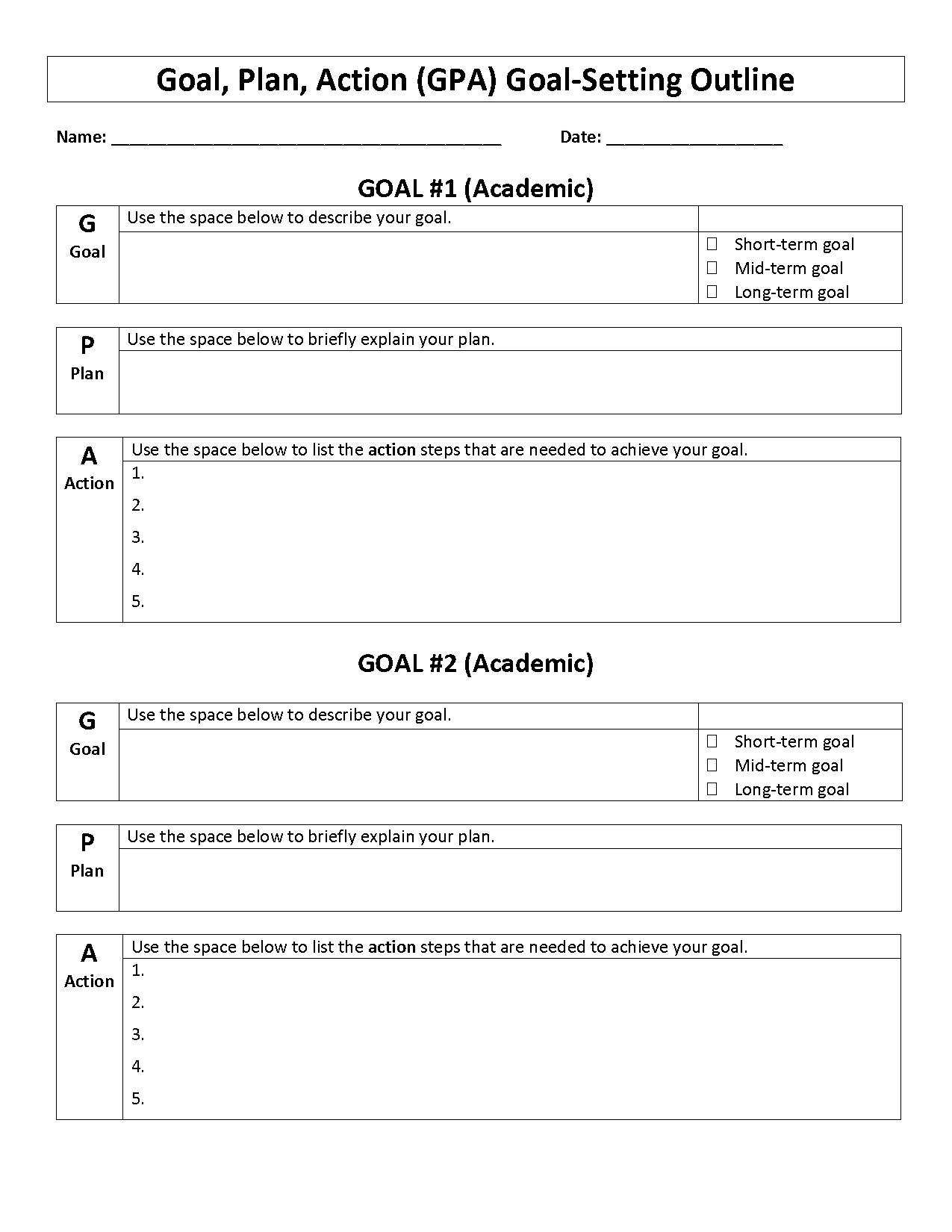 goal setting plan of action