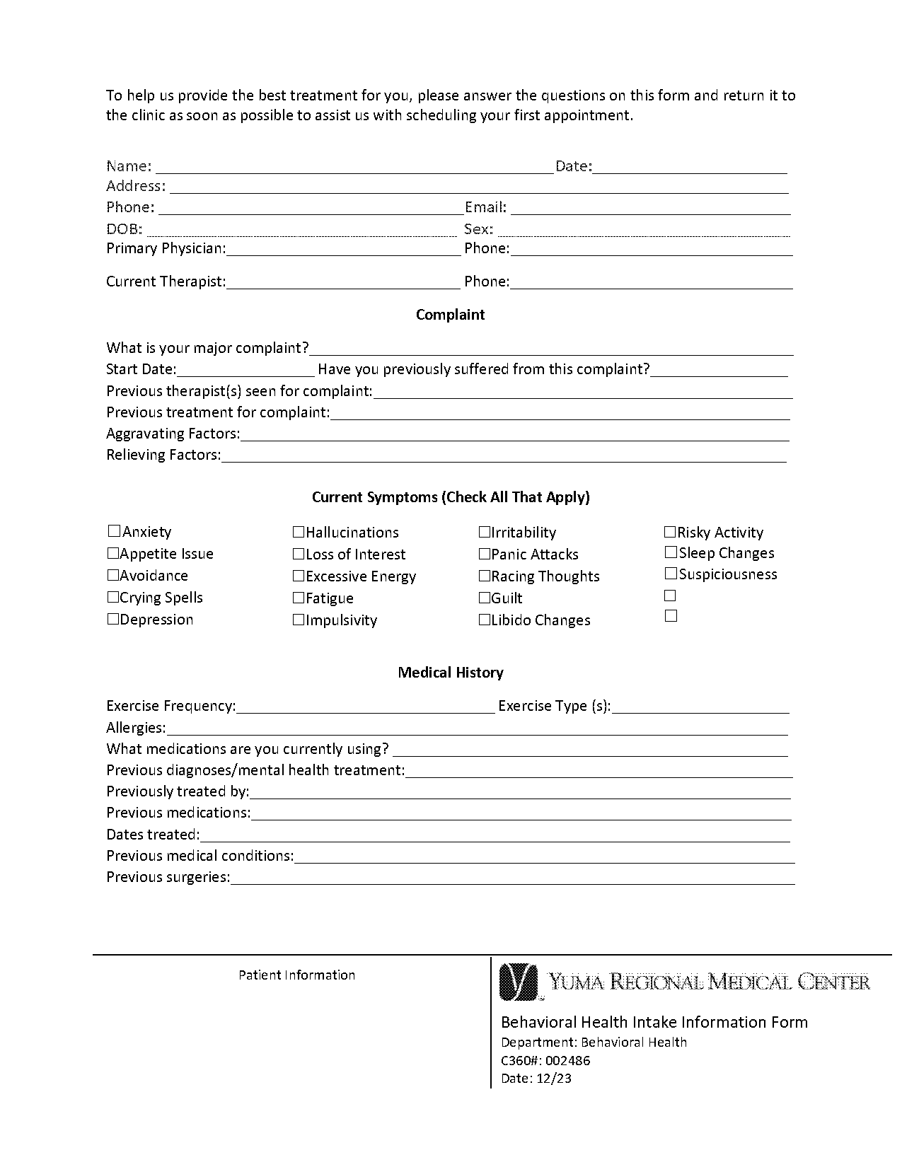 intake forms for mental health services