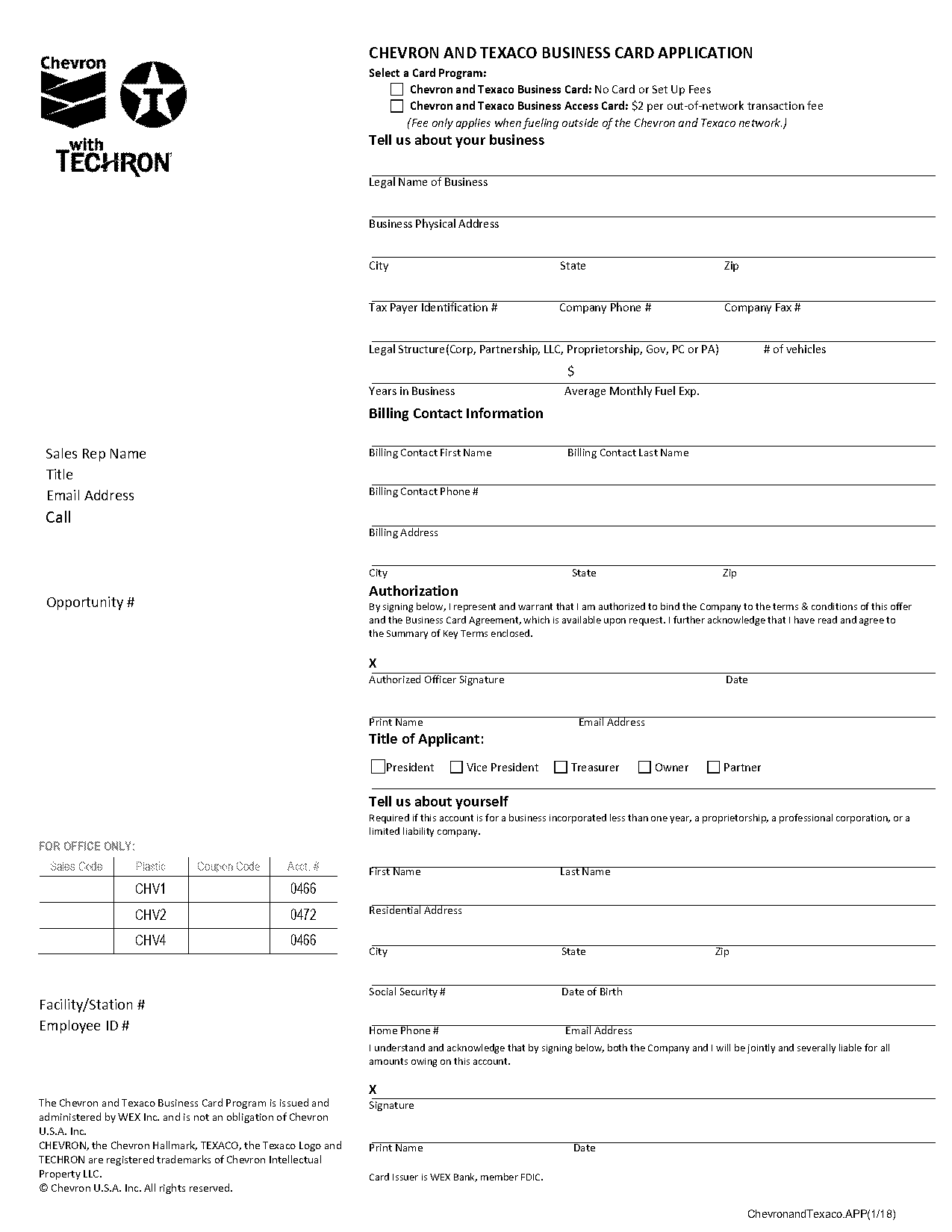 texavo credit card requirements