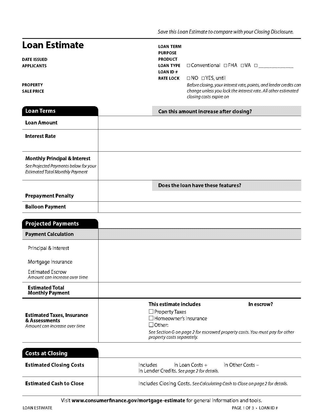 cost estimate blank template