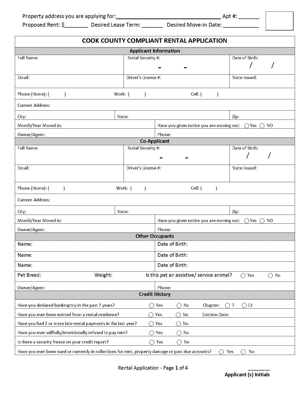 apartment application form sample