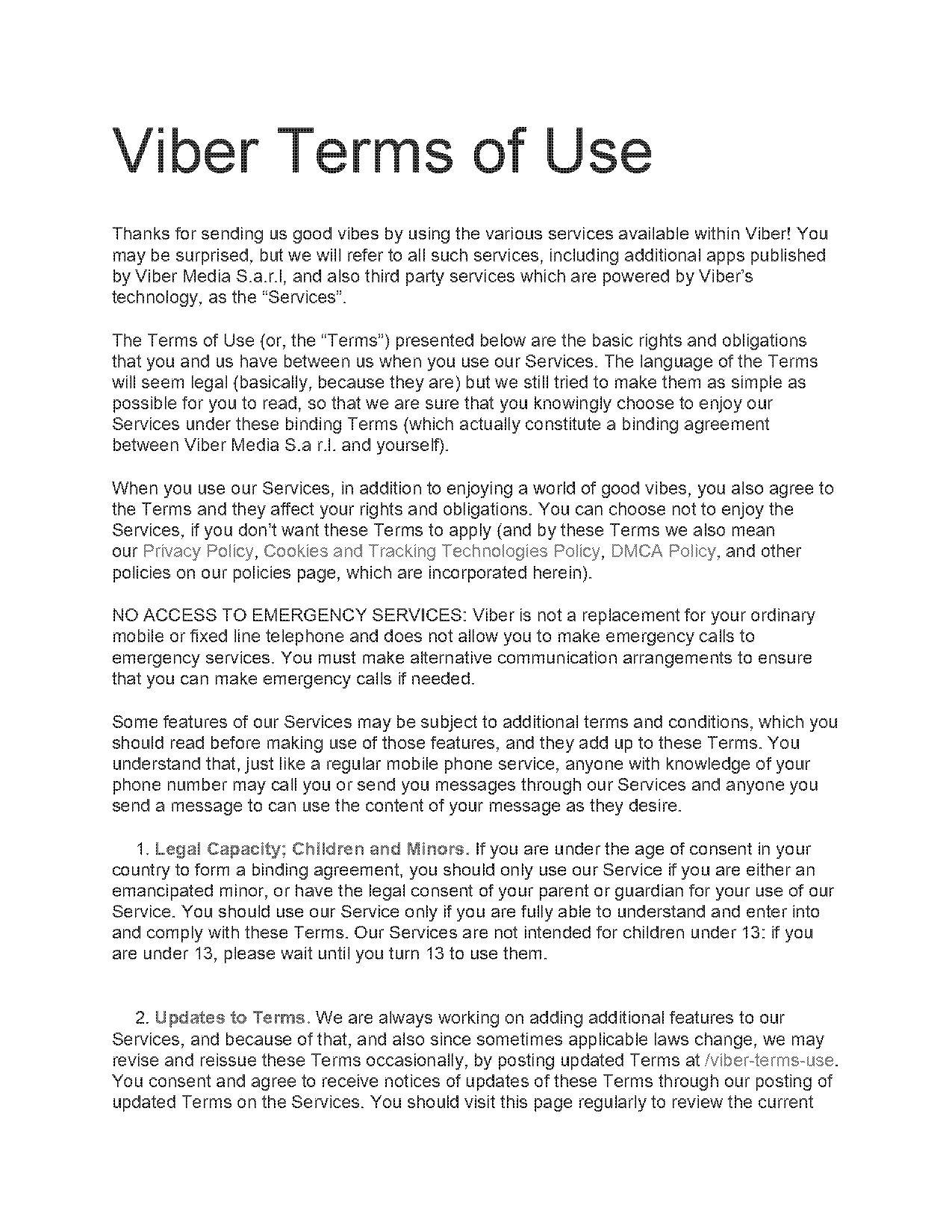 viber terms and policies