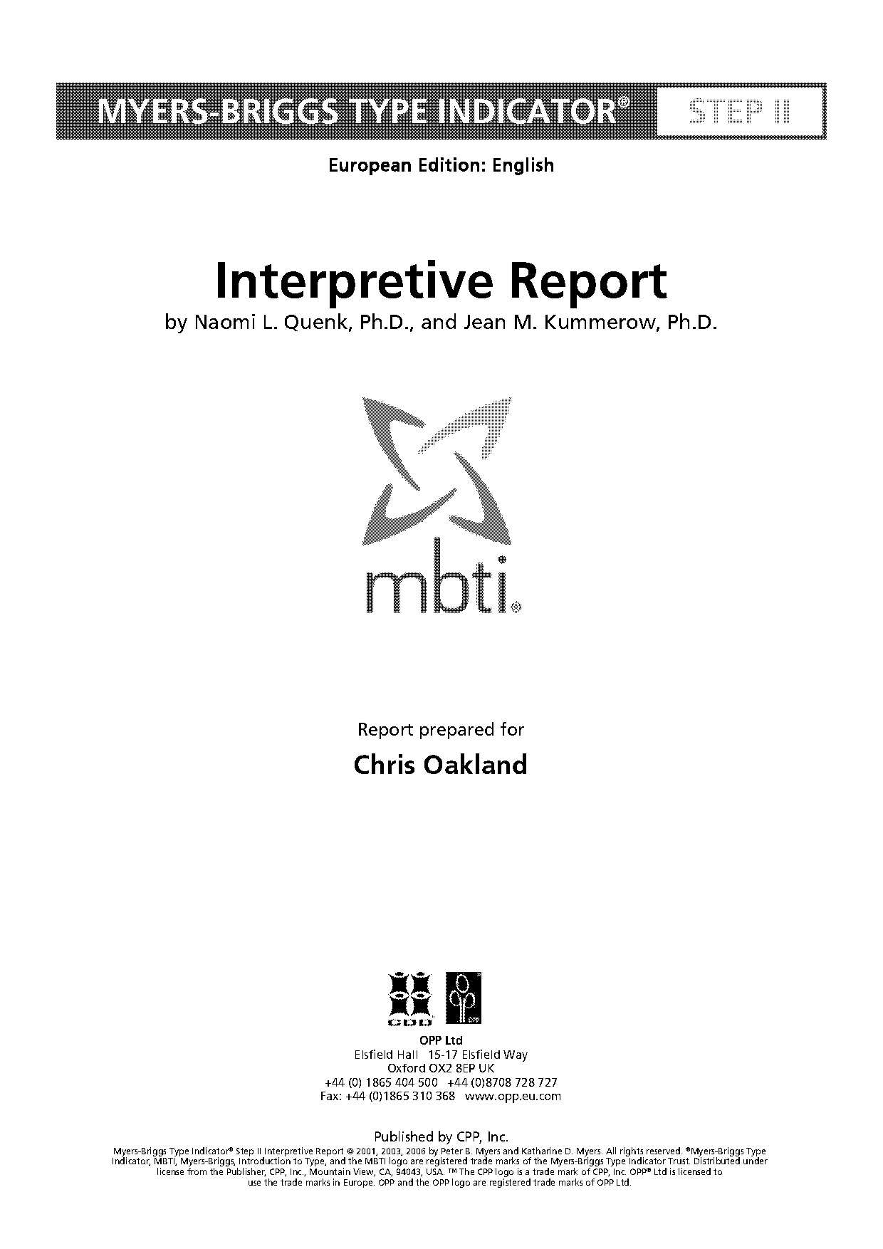 mbti step i interpretive report sample