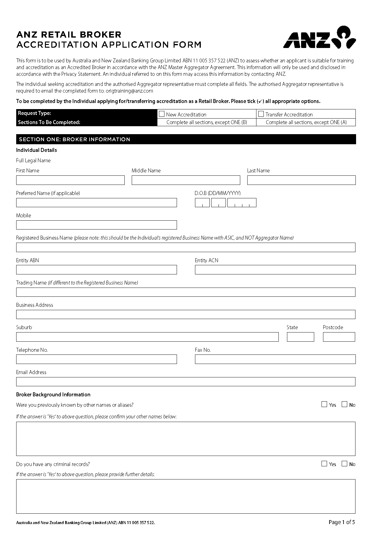 anz personal loan application form