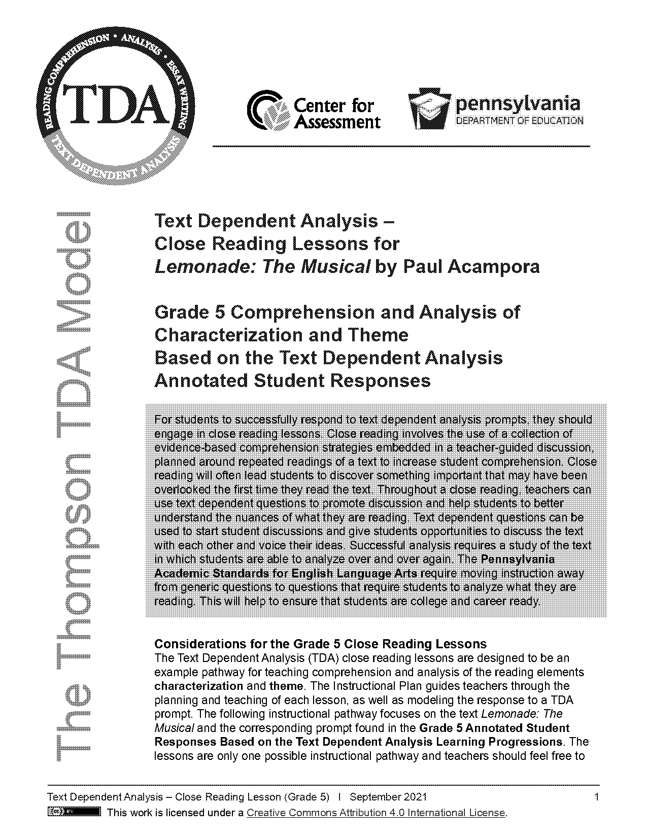 example of close reading lesson plan