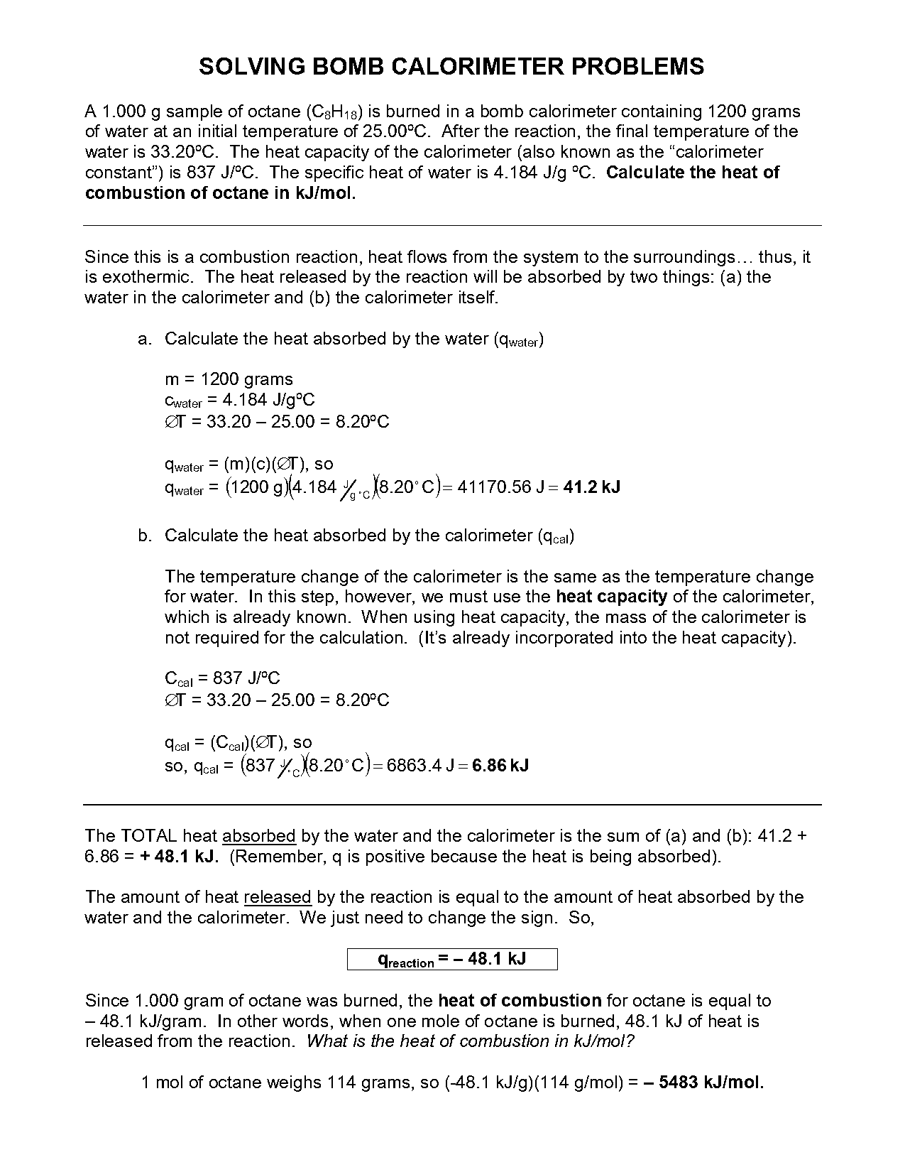 bomb calorimetry naphthalene lab report