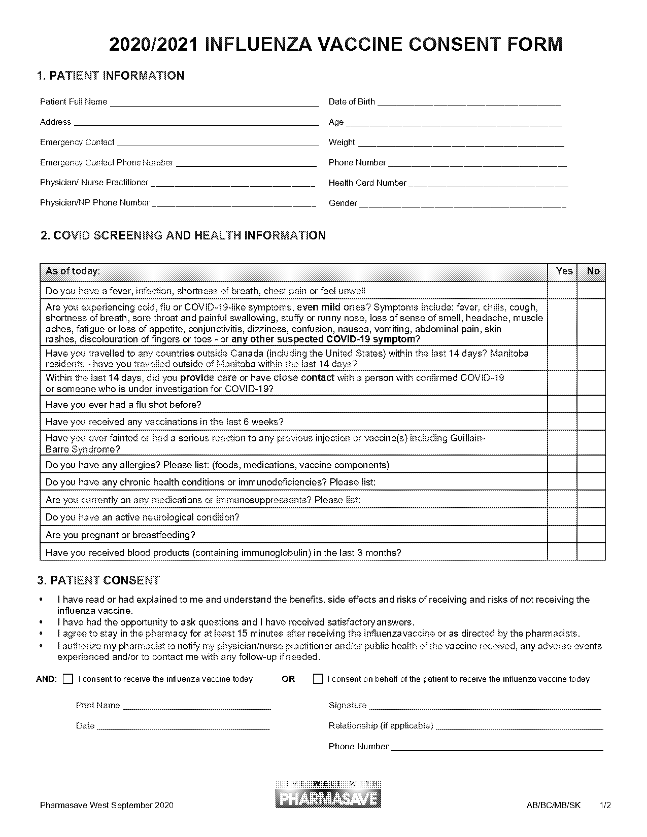 manitoba flu shot consent form