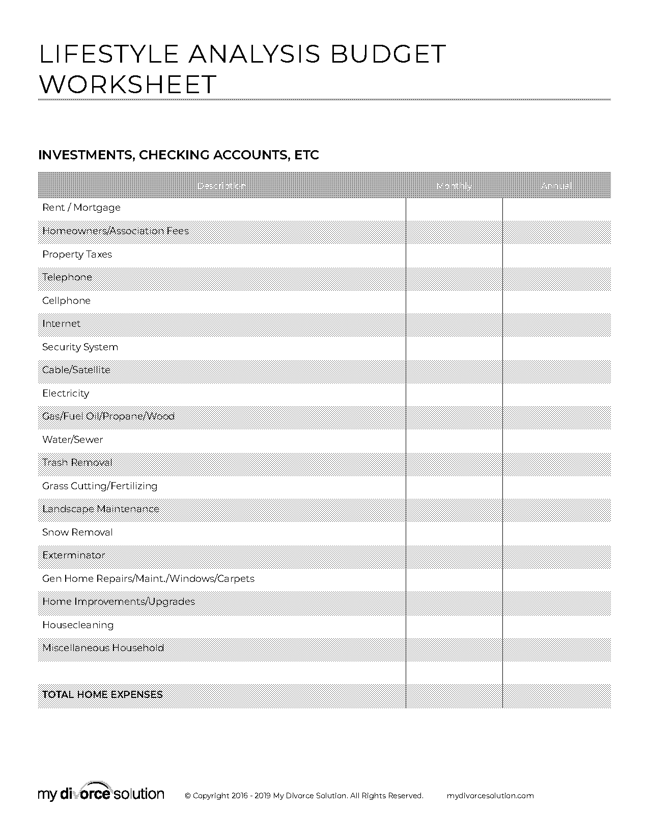 budget for divorce spreadsheet