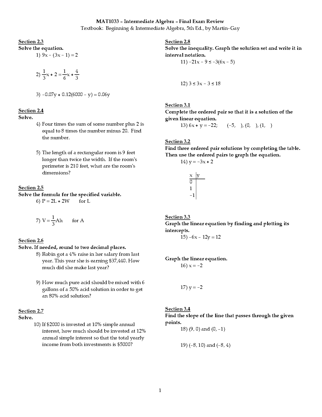 intermediate algebra final exam study guide