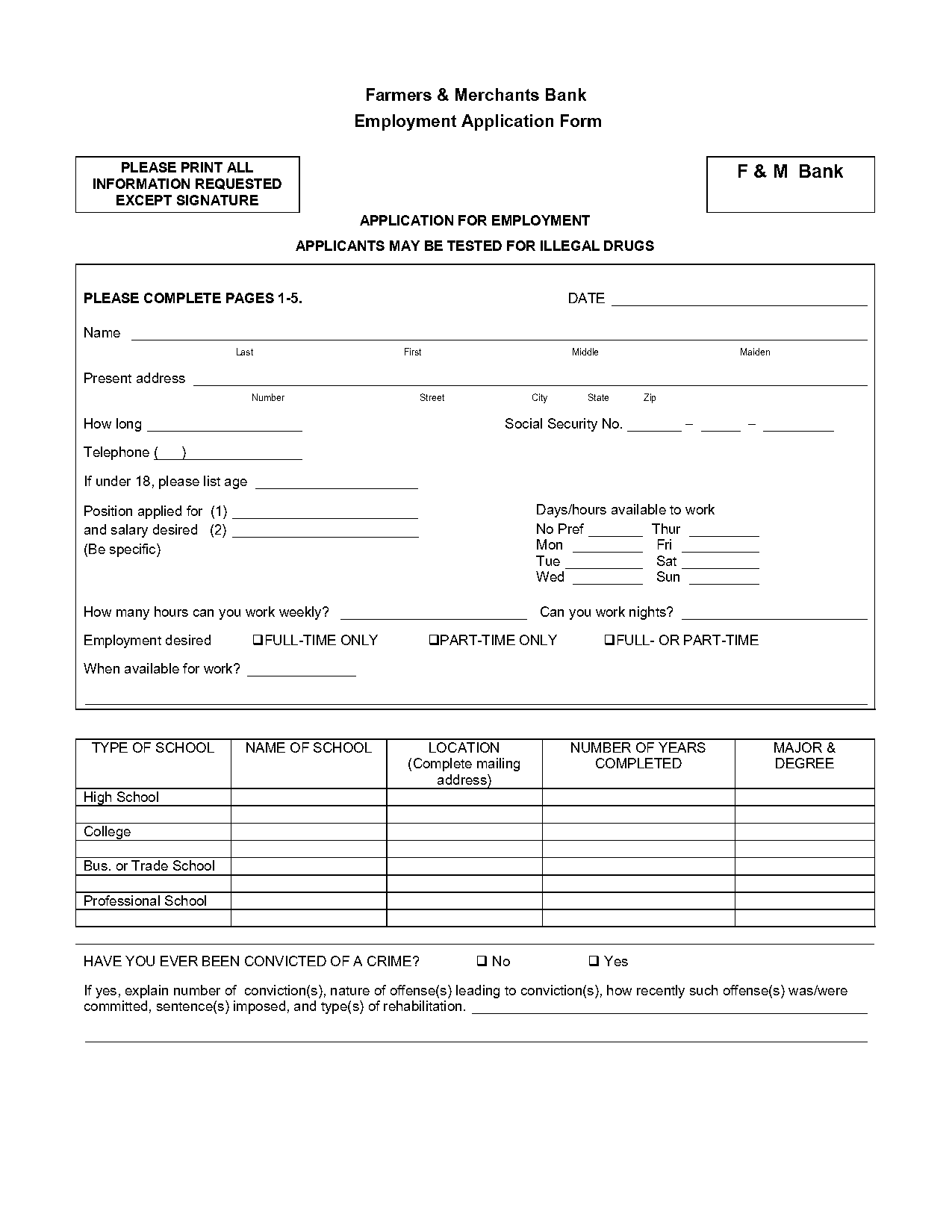 employment application form for small business