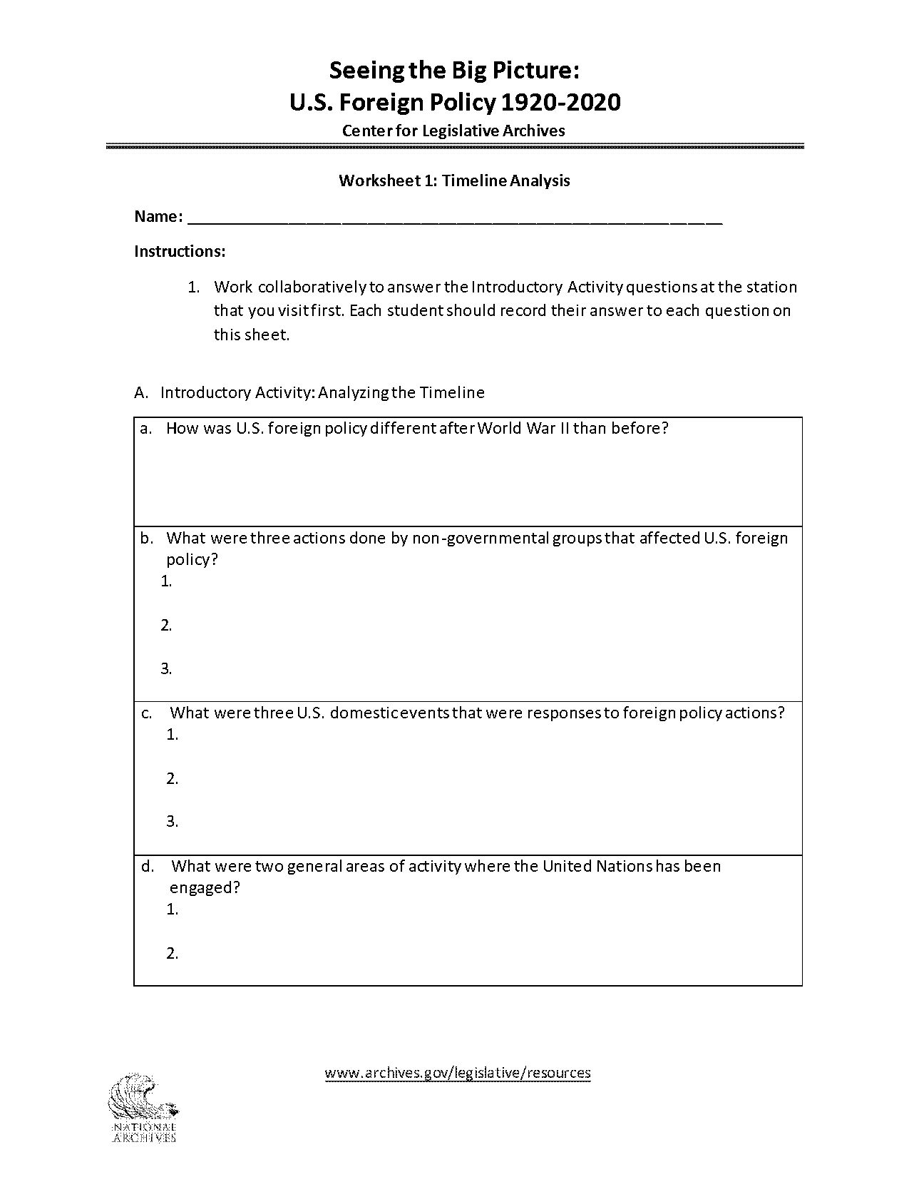 early us foreign policy worksheet