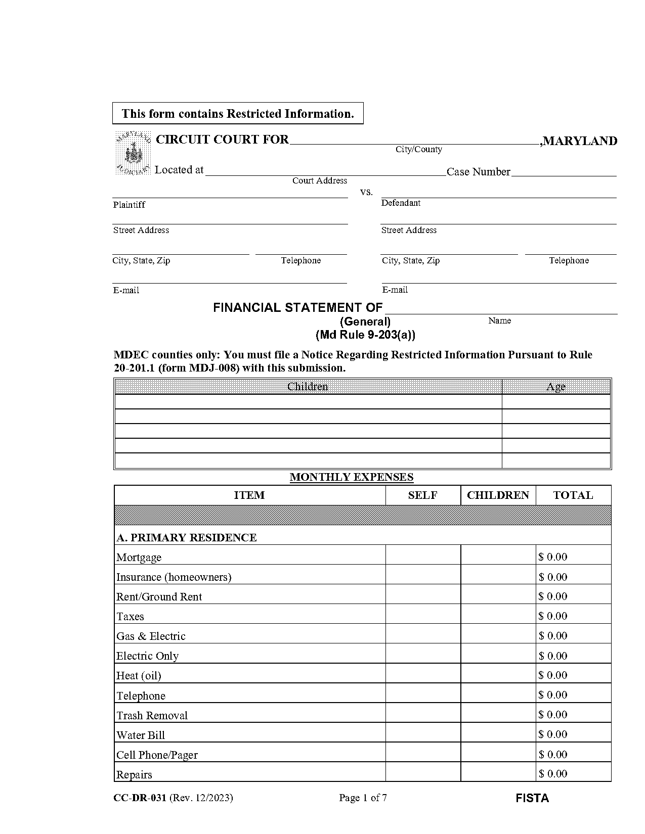 affidavit template statement word