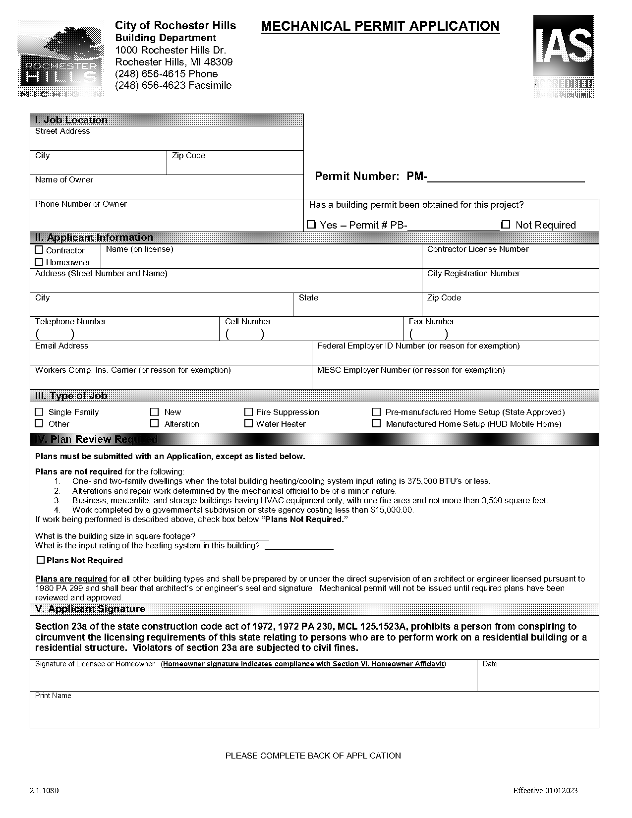 royal oak mechanical permit application