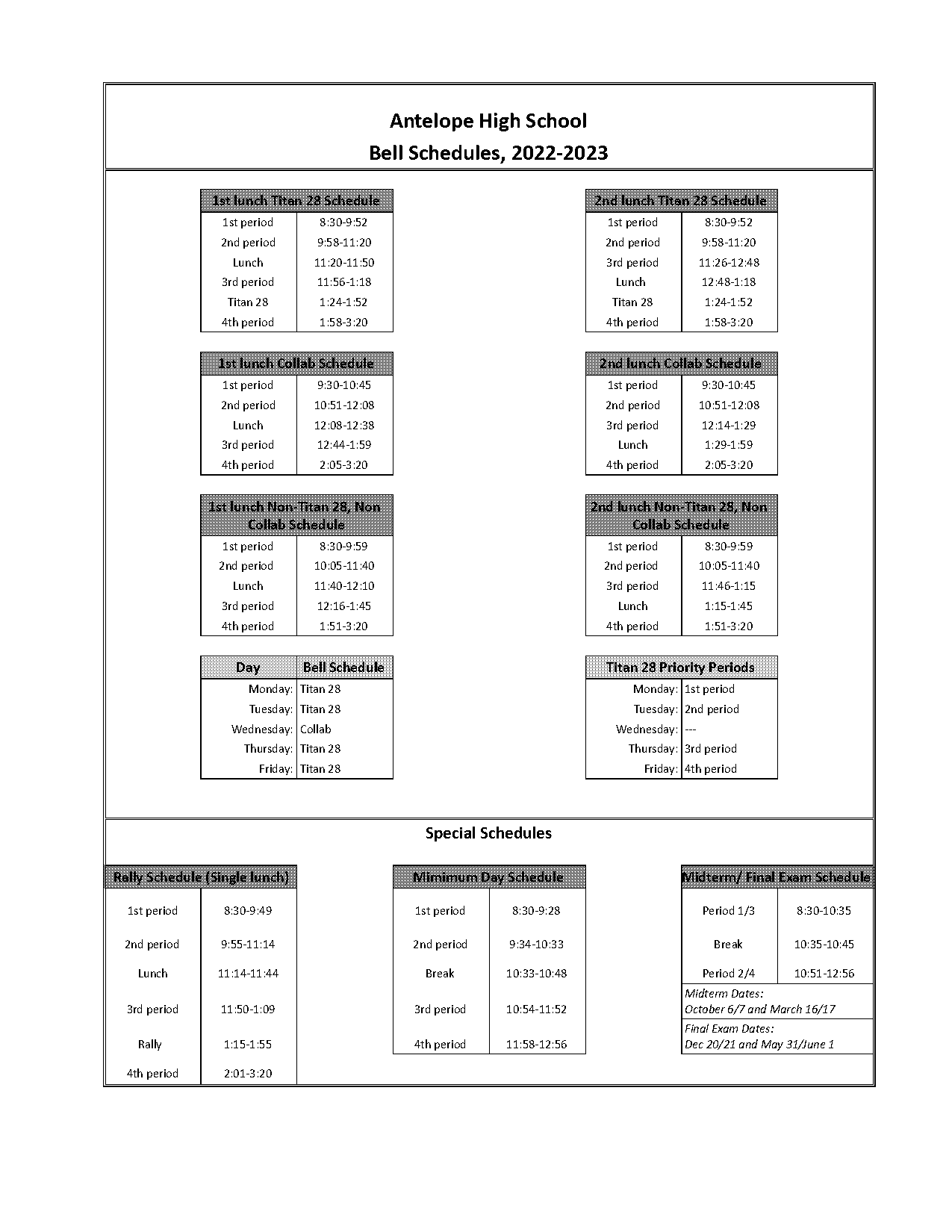antelope high bell schedule