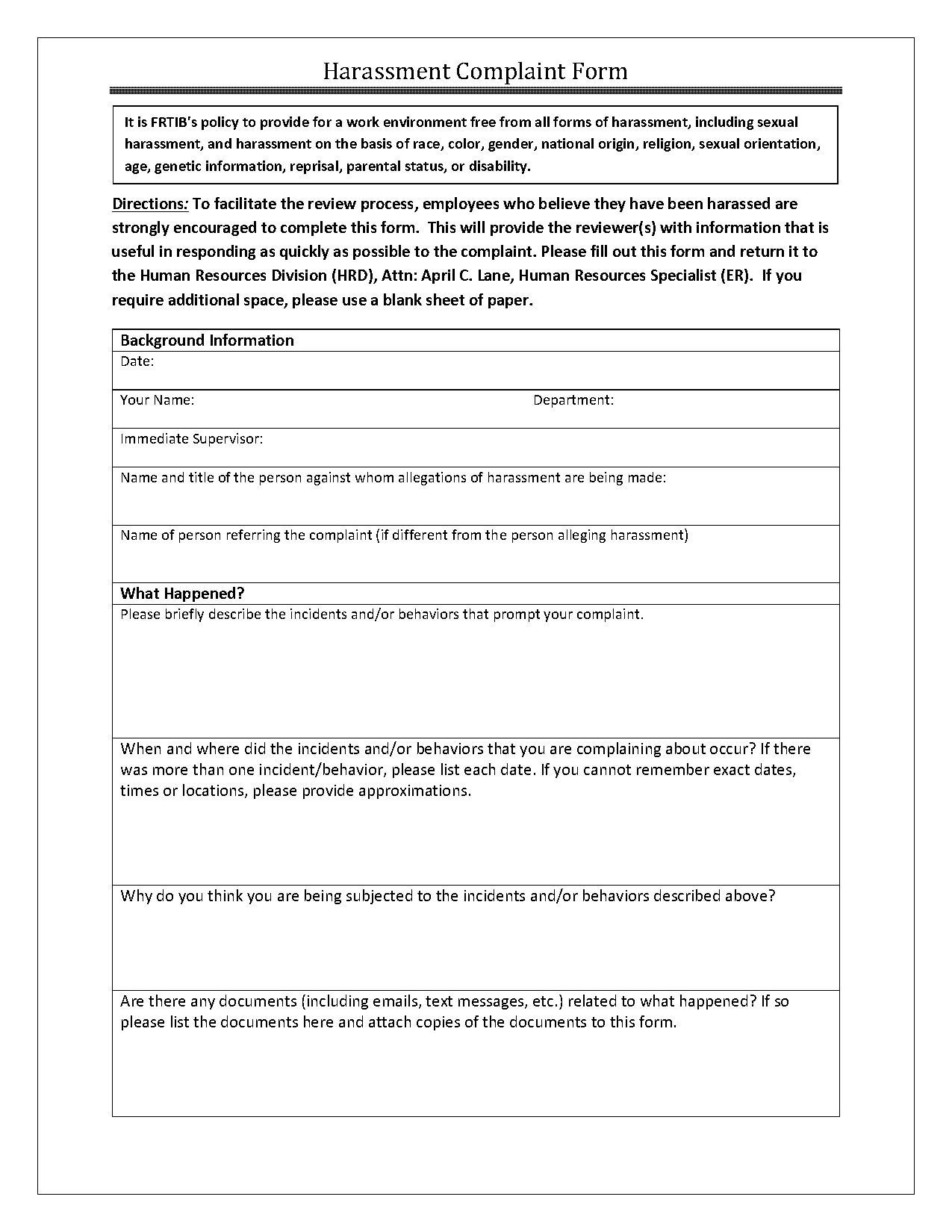 employee complaint form template word