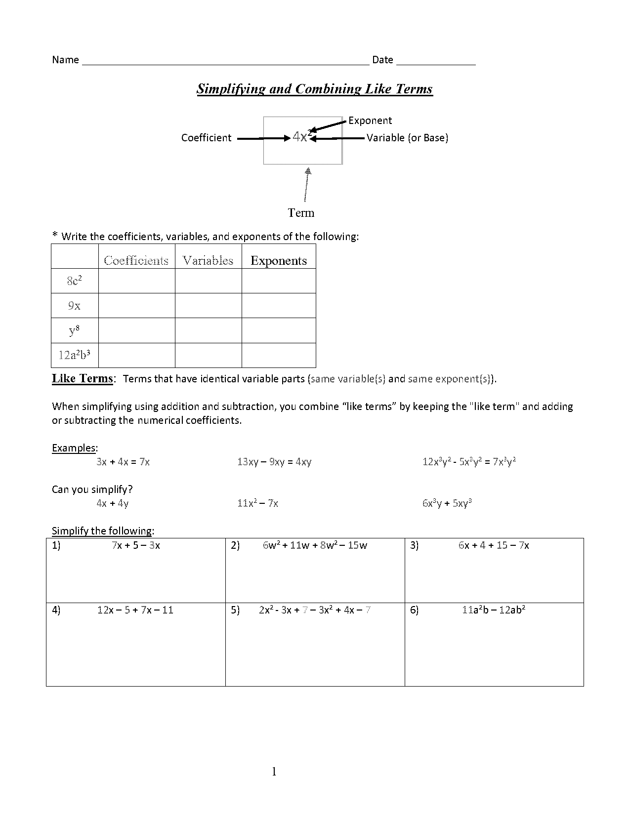 simplifying expressions using distributive property worksheet