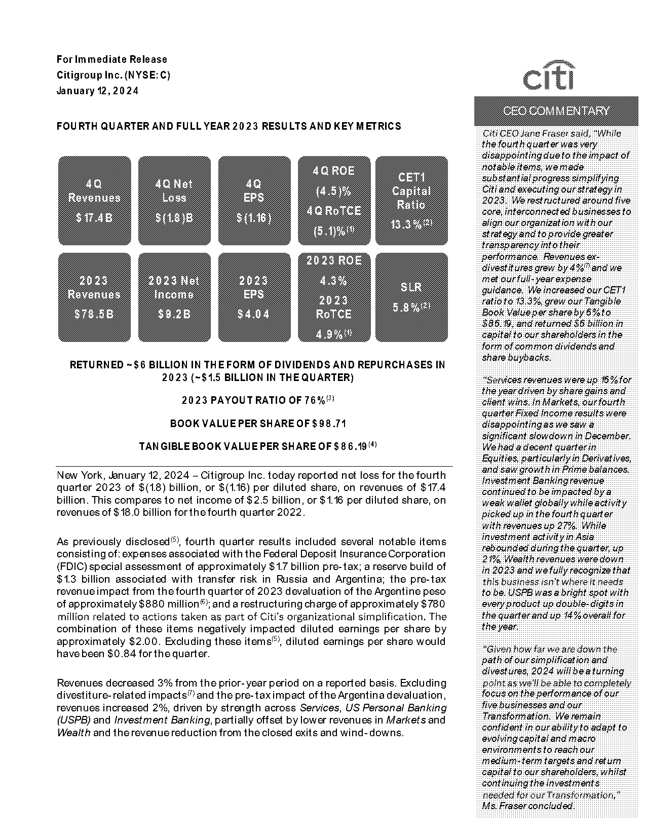 declaration of loss for official check citi