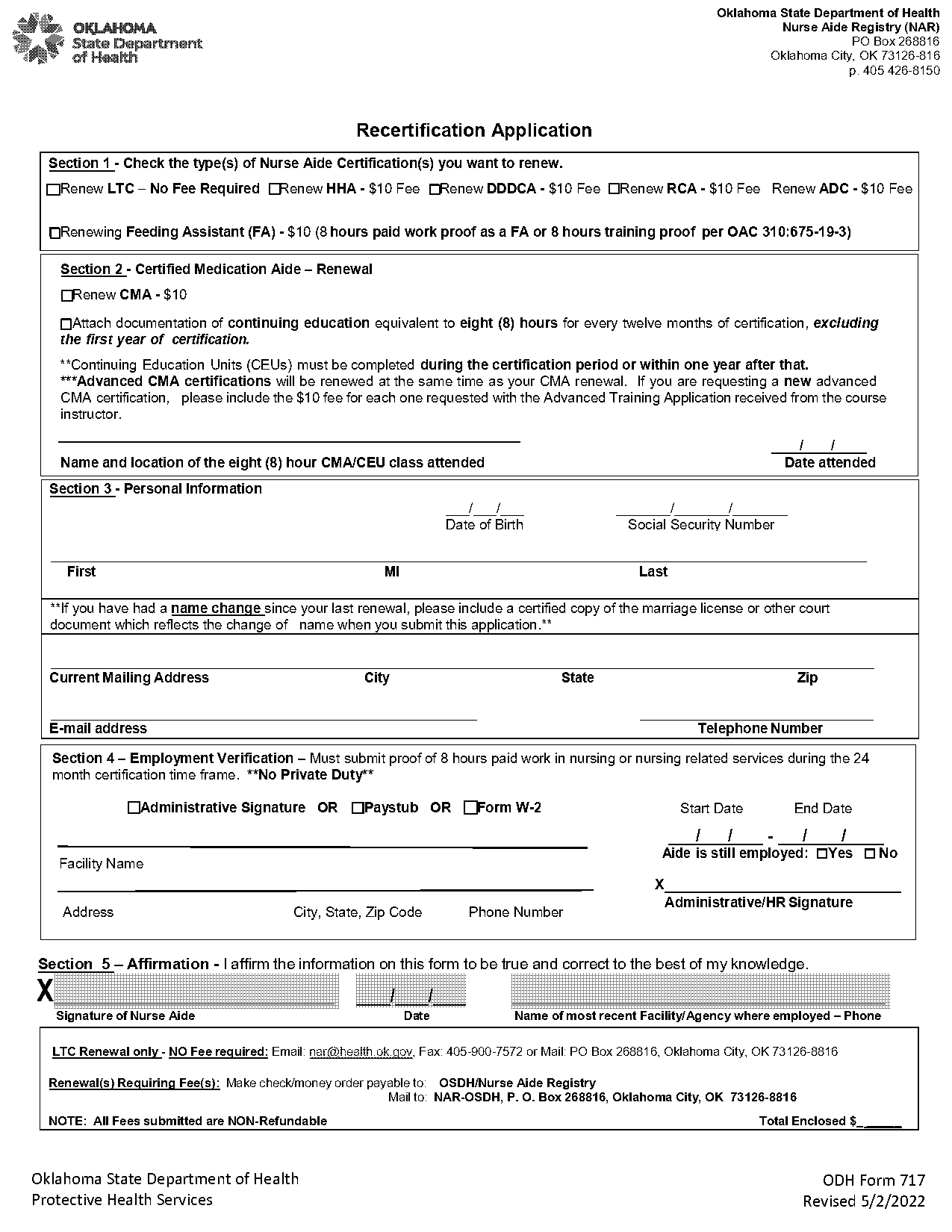 cna certification renewal form