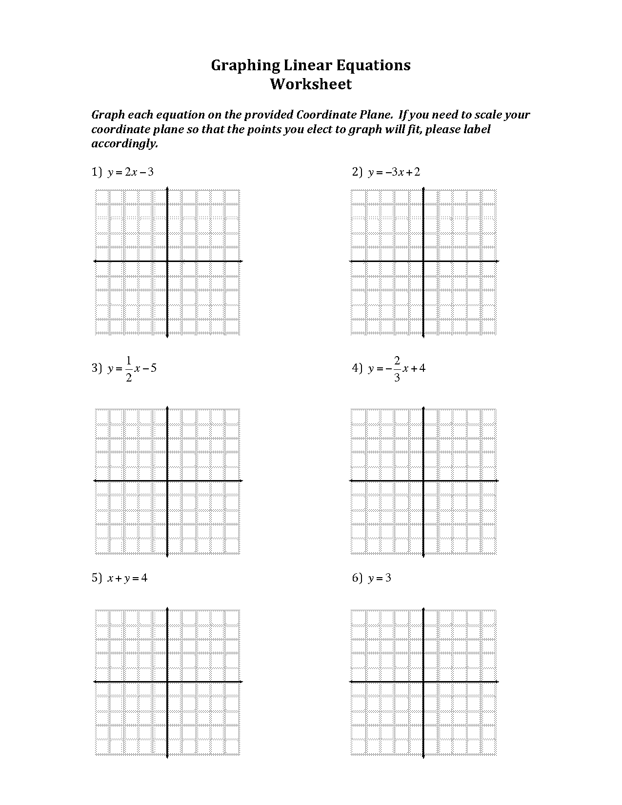 linear equations on graphs worksheets