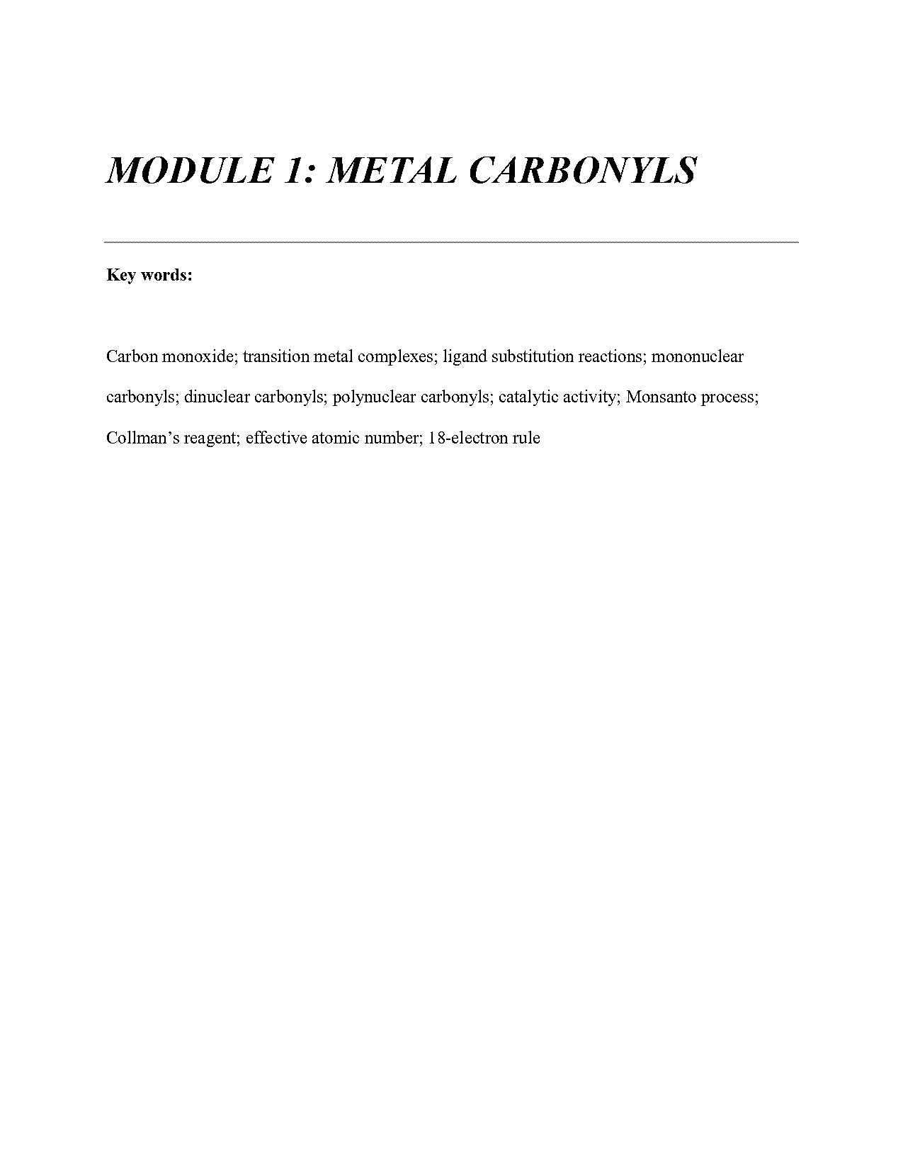 physical properties of metal carbonyls