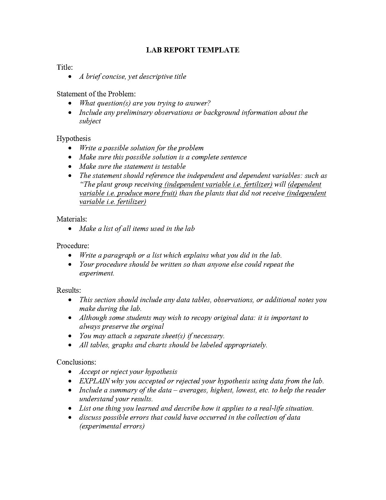 lab report method sample