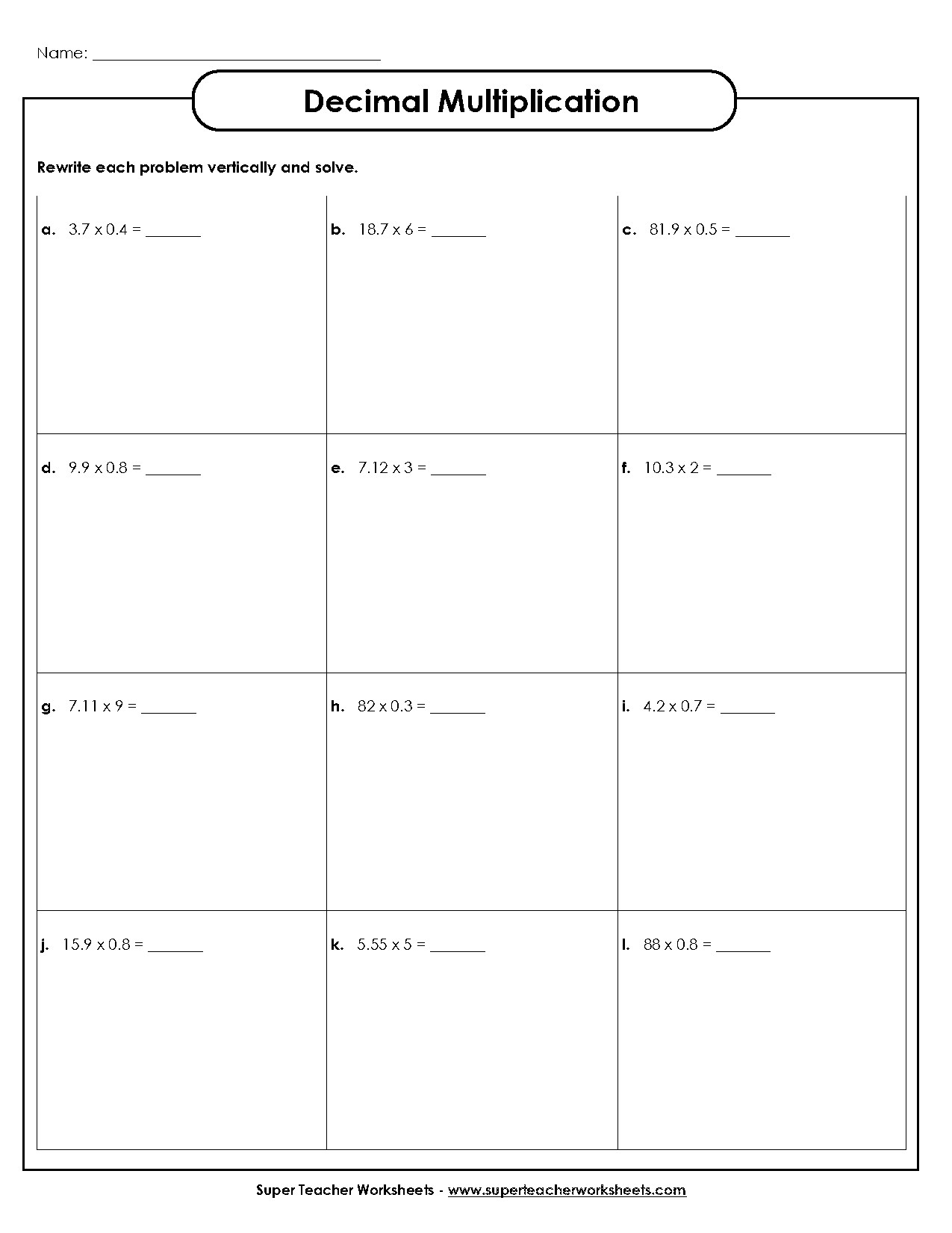 multiplying with decimals worksheet answer key