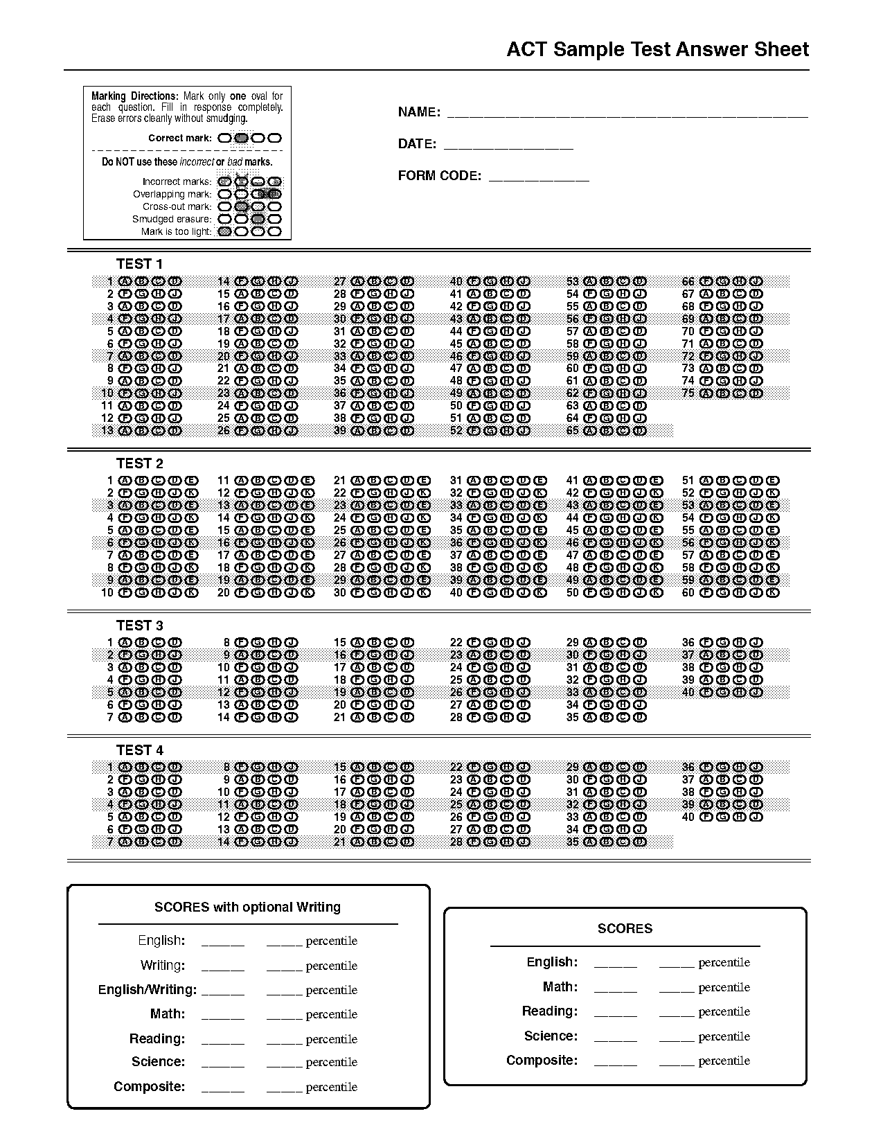 printable act practice sheets