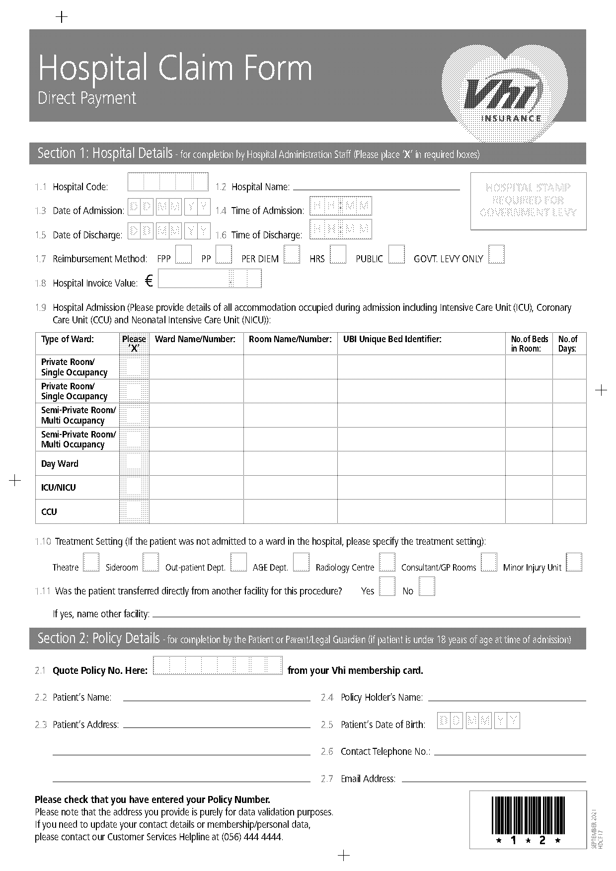 vhi hospital claim form direct payment