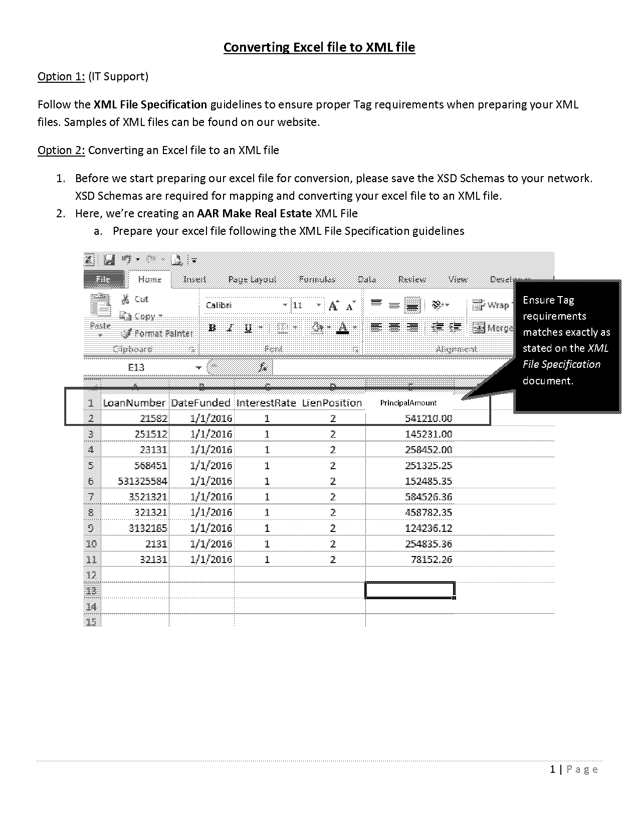 convert excel document to xml