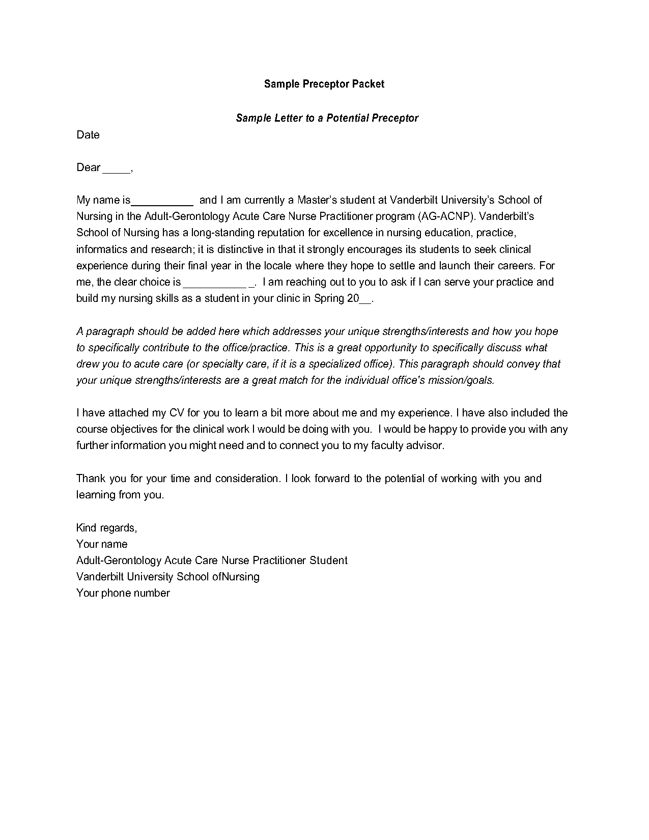 request for practicum letter