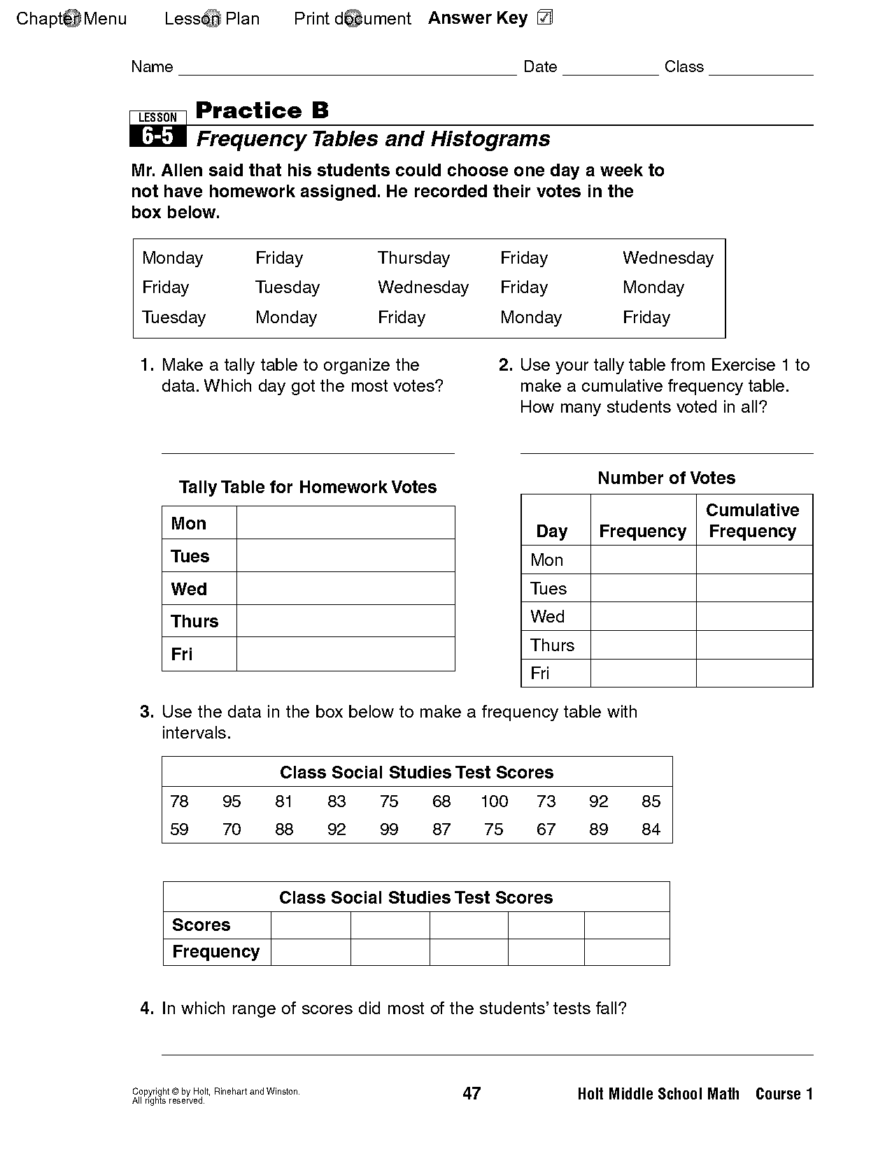 creating a frequency table worksheet