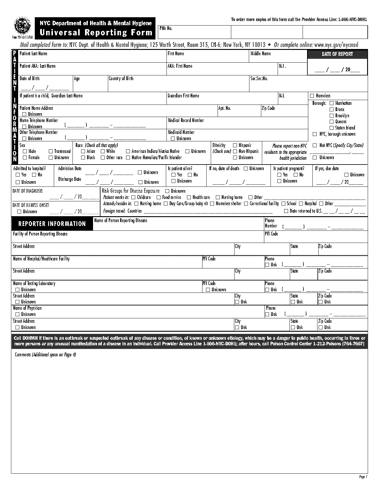 nyc universal reporting form