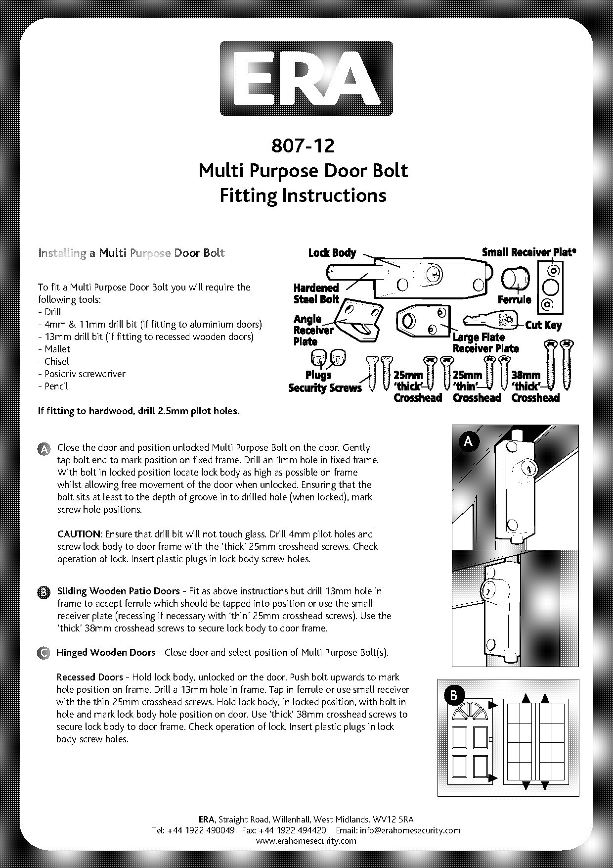 era patio door lock fitting instructions