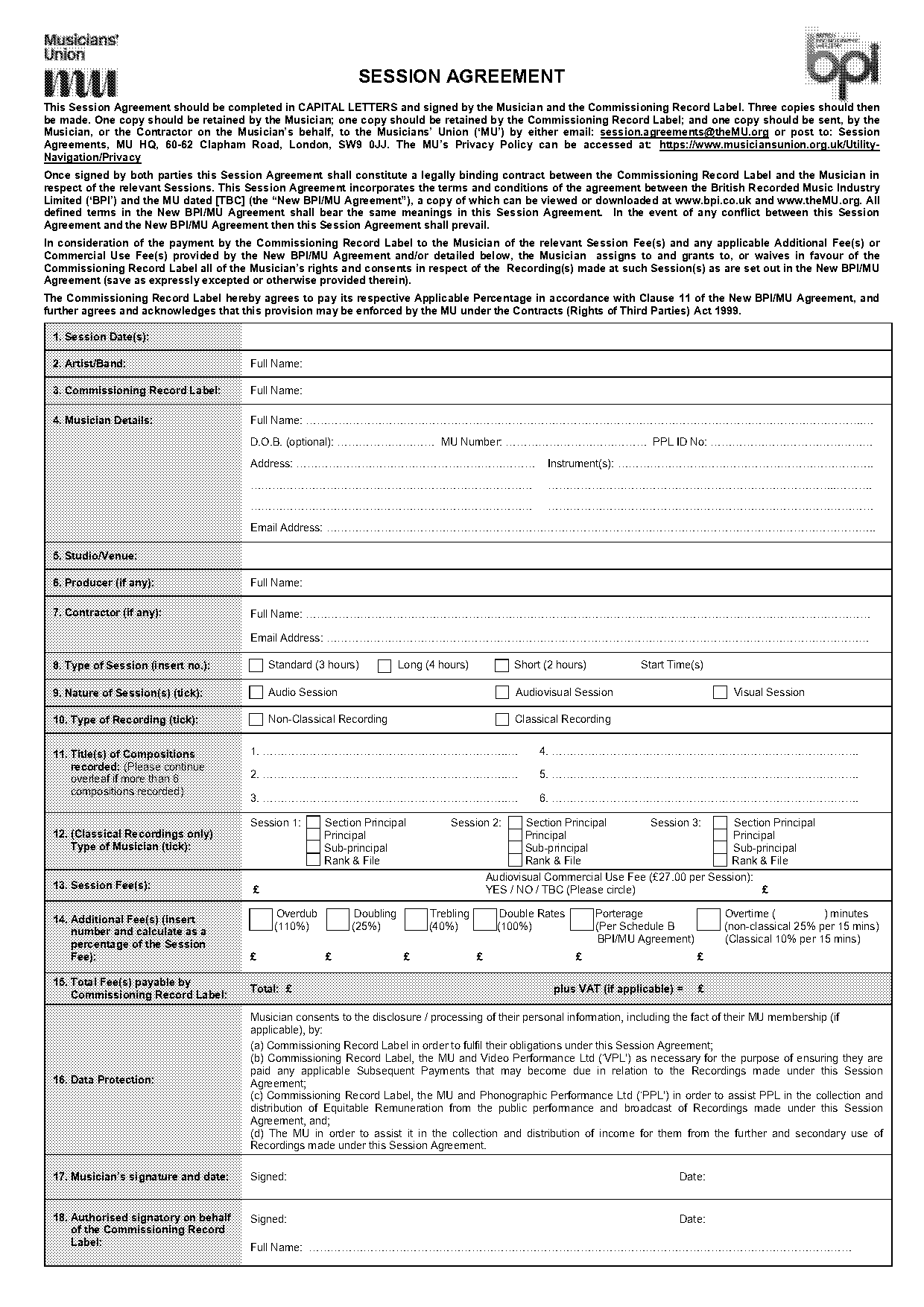 session musician contract template