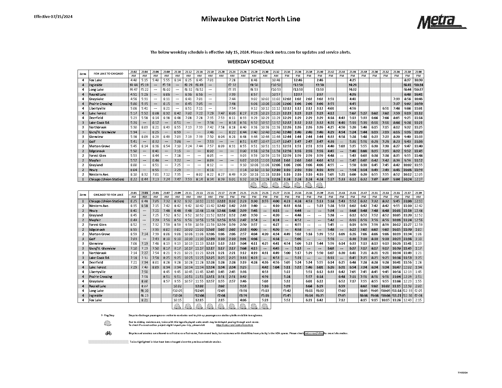 fox lake to union station train schedule