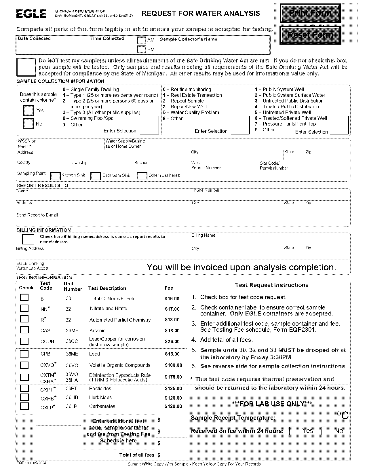 water analysis report form