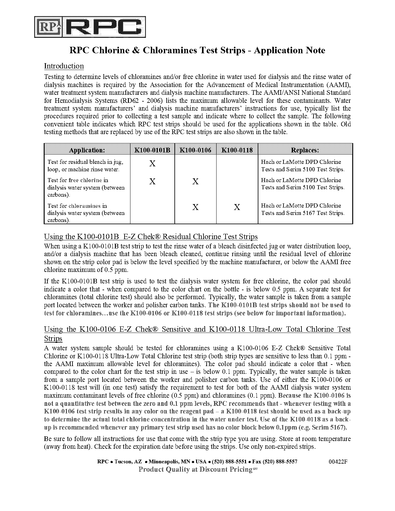 dialysis and chlorine sample testing