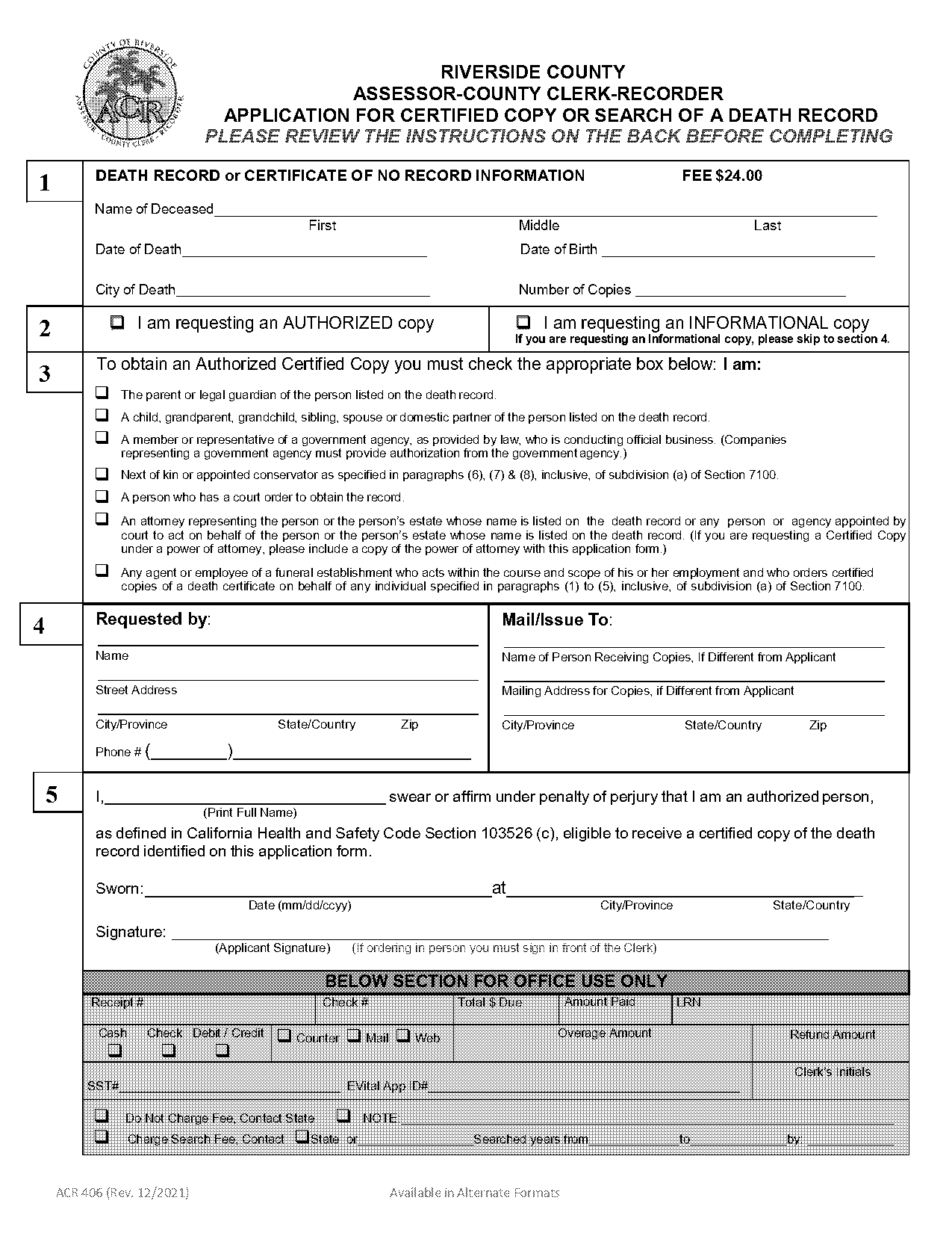 recorder office riverside death certificate