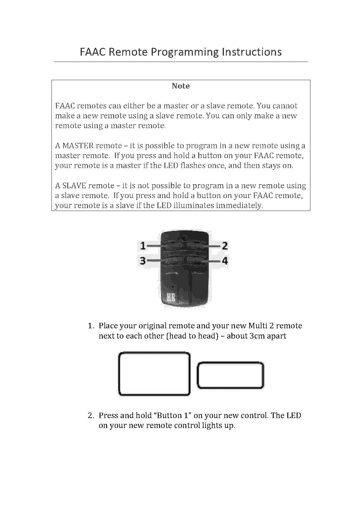 faac spa remote programming instructions