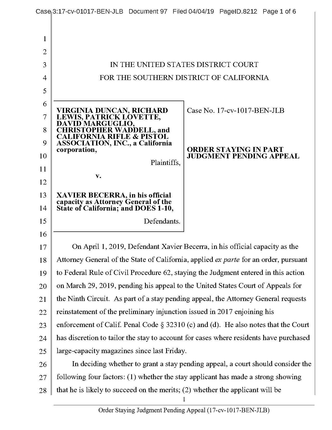 california judgment stay on appeal